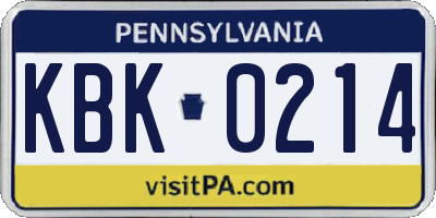 PA license plate KBK0214