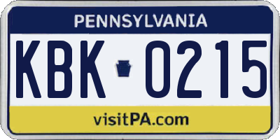 PA license plate KBK0215