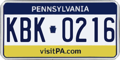 PA license plate KBK0216