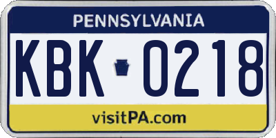 PA license plate KBK0218