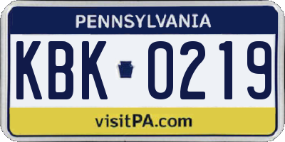 PA license plate KBK0219