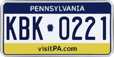 PA license plate KBK0221
