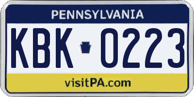 PA license plate KBK0223