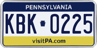 PA license plate KBK0225