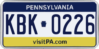 PA license plate KBK0226