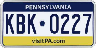 PA license plate KBK0227