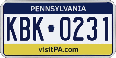 PA license plate KBK0231