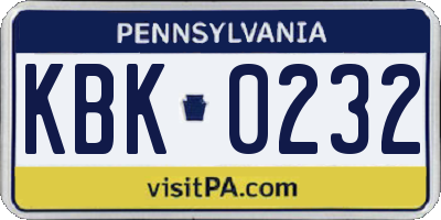 PA license plate KBK0232
