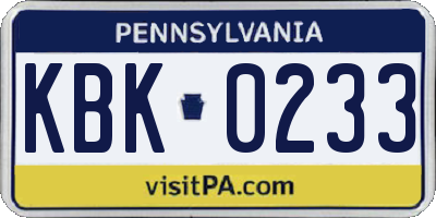 PA license plate KBK0233