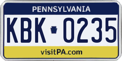 PA license plate KBK0235