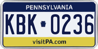 PA license plate KBK0236