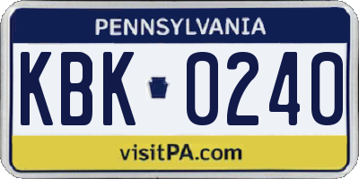 PA license plate KBK0240