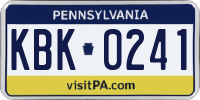 PA license plate KBK0241