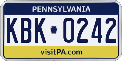 PA license plate KBK0242