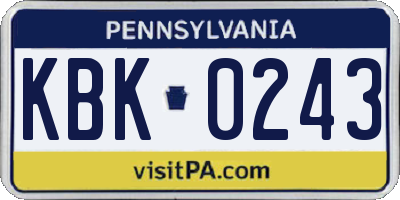 PA license plate KBK0243