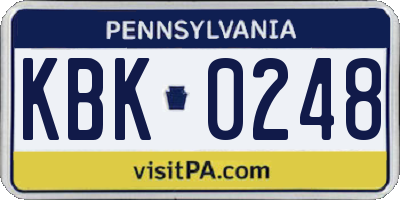PA license plate KBK0248