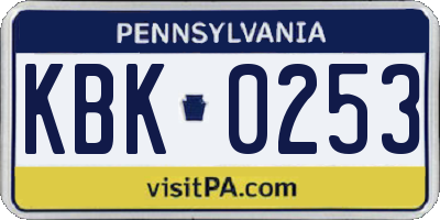 PA license plate KBK0253
