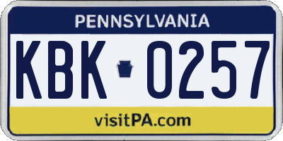PA license plate KBK0257