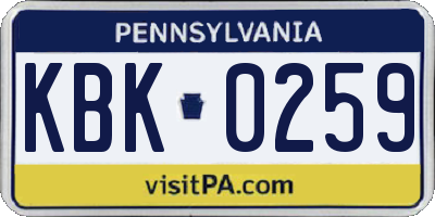 PA license plate KBK0259