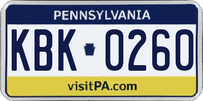 PA license plate KBK0260