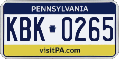 PA license plate KBK0265