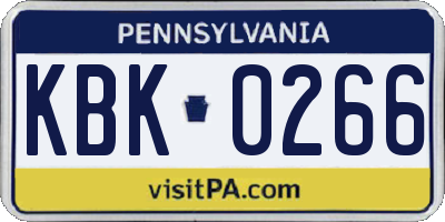 PA license plate KBK0266