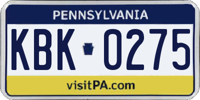 PA license plate KBK0275