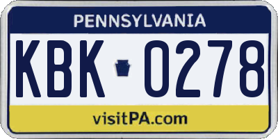 PA license plate KBK0278