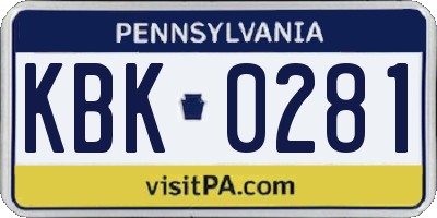 PA license plate KBK0281