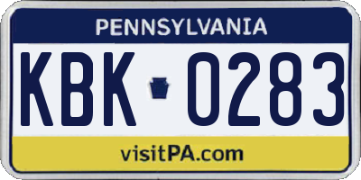 PA license plate KBK0283