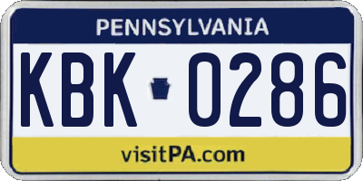 PA license plate KBK0286