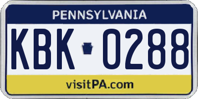 PA license plate KBK0288