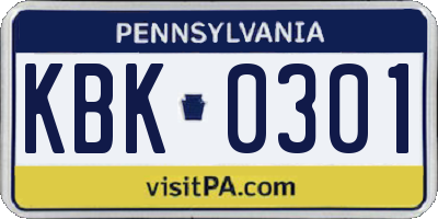 PA license plate KBK0301