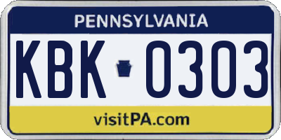 PA license plate KBK0303