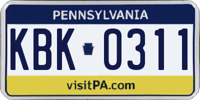 PA license plate KBK0311