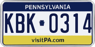 PA license plate KBK0314