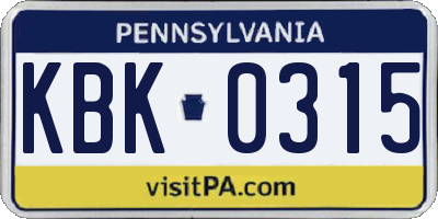 PA license plate KBK0315