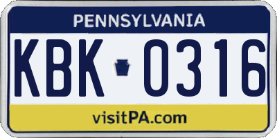 PA license plate KBK0316