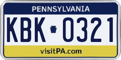 PA license plate KBK0321