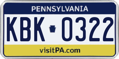 PA license plate KBK0322