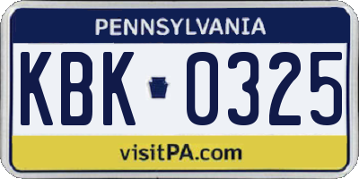 PA license plate KBK0325