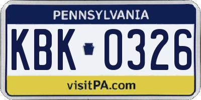PA license plate KBK0326