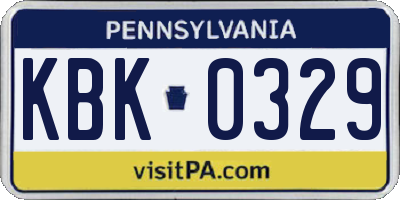 PA license plate KBK0329