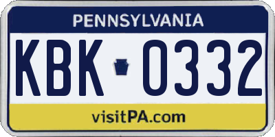 PA license plate KBK0332