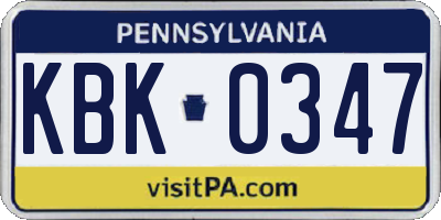 PA license plate KBK0347