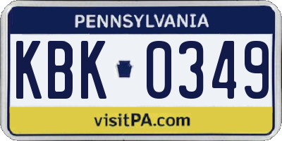 PA license plate KBK0349