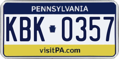 PA license plate KBK0357