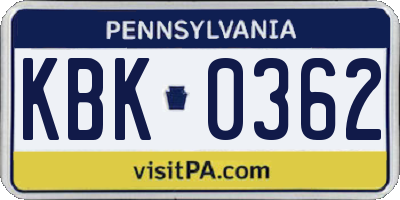 PA license plate KBK0362