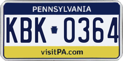 PA license plate KBK0364