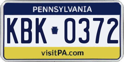 PA license plate KBK0372